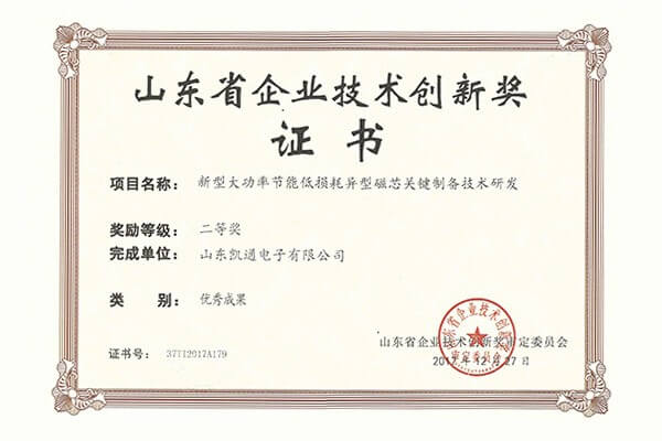 山东省企业技术创新奖证书